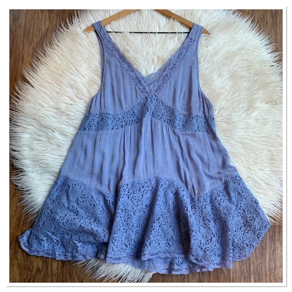 Free People Dresses & Skirts - Free People Any Party Lace Trapeze Slip Dress Blue Yellow Size Small